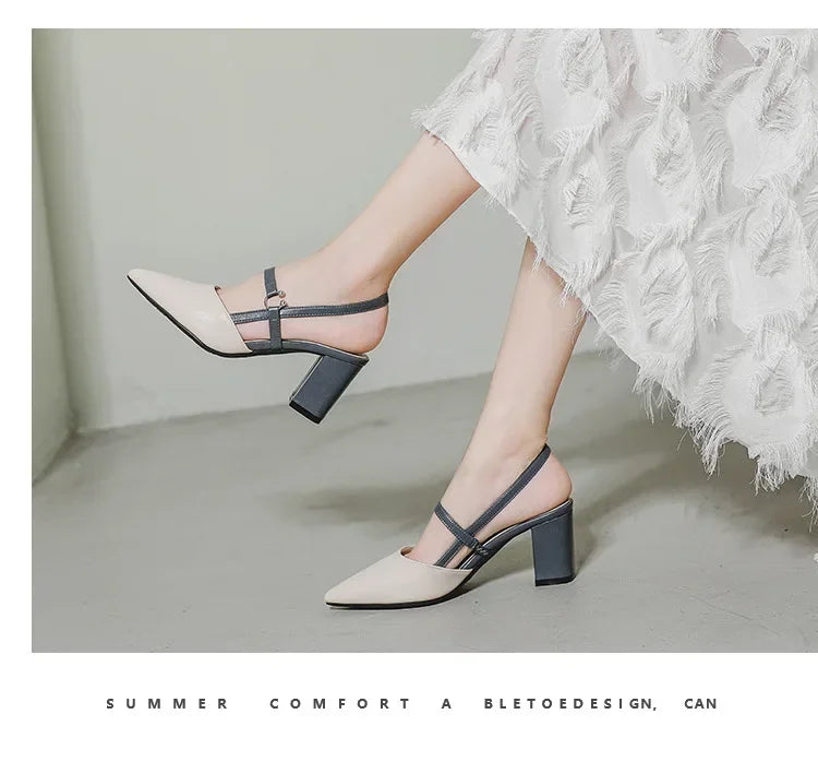 Shoes for Pumps Summer Elegant Chunky High Heels Pointed Toe Baotou Solid Ladies Shoes  Female Sandals Zapatillas Mujer 2024