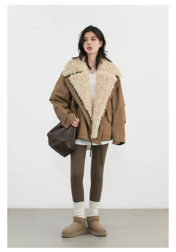 CHIC VEN Women Coats Streetwear Loose Casual New Retro Motorcycle Cotton Jacket Thick Warm Female Overcoat Autumn Winter 2024