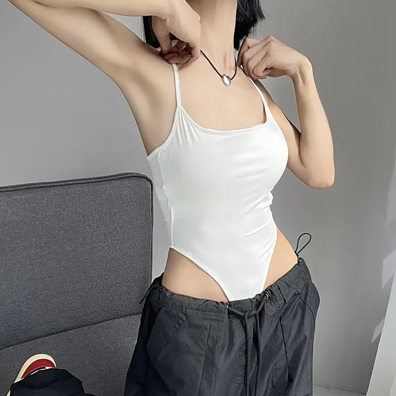 Solid Backless Camis Women Summer with Chest Pad Hollow Out Crotchless Top Sexy American Style Hotsweet Streetwear Slim Thin