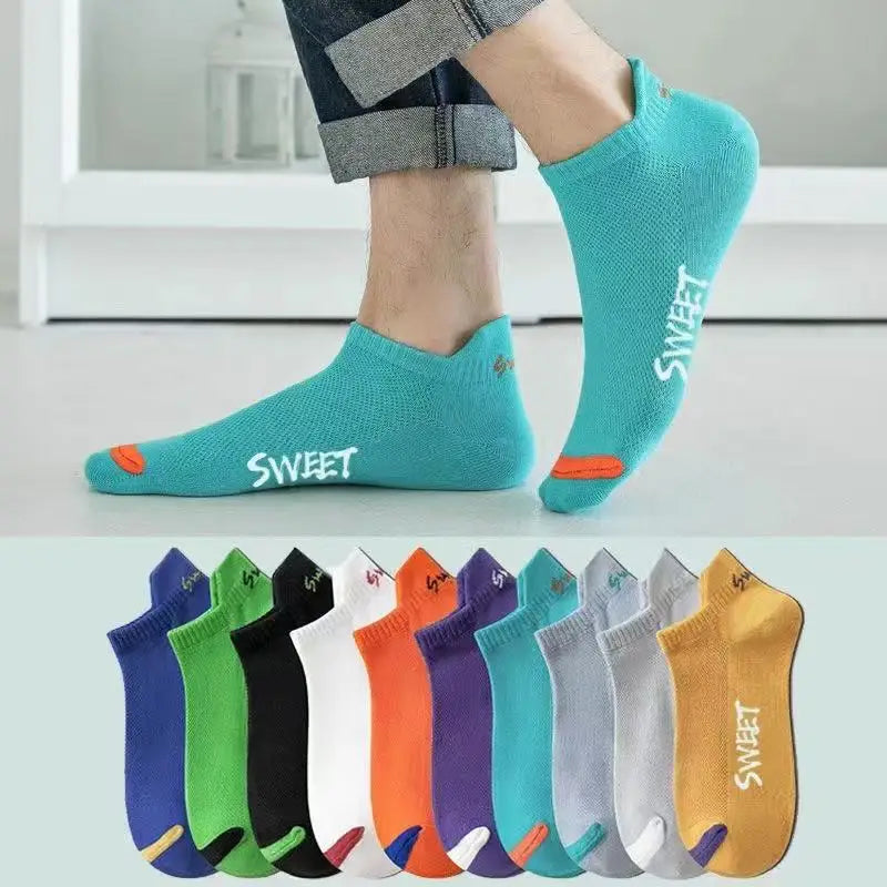 10 Pairs Of Casual Trend Ankle Socks For Men And Women, Comfortable, Breathable And Cute Cartoon Summer Couple Boat Socks