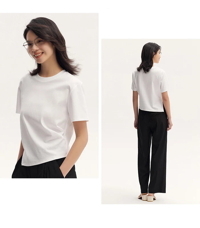 Semir Short-Sleeved T-Shirt For Women Short And Slimming With A Small Surprise New In 2024 Summer Pure Cotton Top