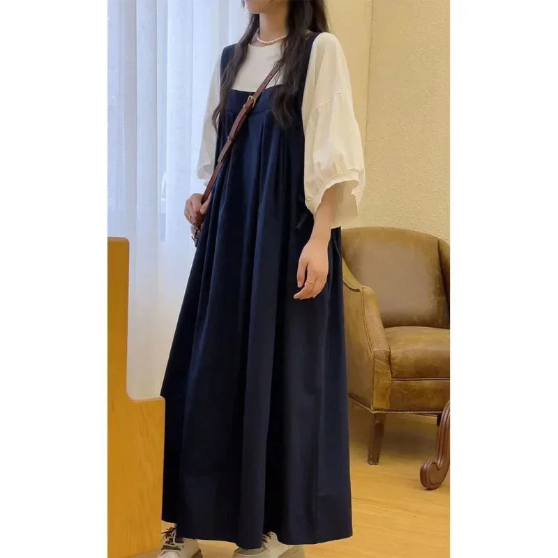 Large Size Women's Summer New Style Loose Slimming Strap Dress Forest System Vintage Retro Big Code Halter Neck Dress