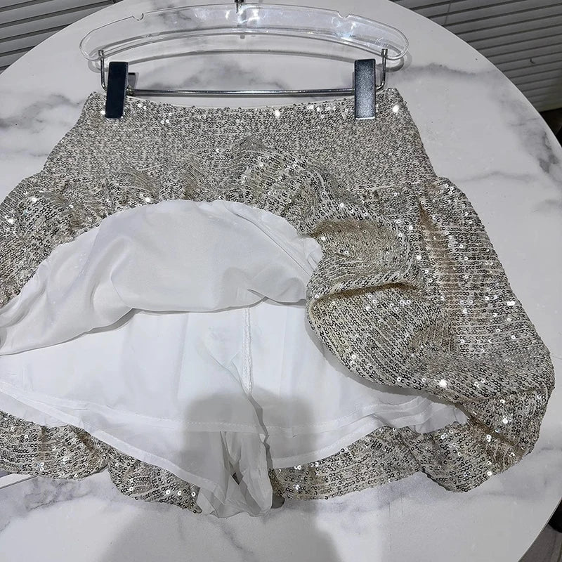 DEAT Fashion Women's Heavy Industry Sequins Skirts For Women Trendy Zipper Wrap Hip Ball Gown Skirt Female Spring New 11A02566