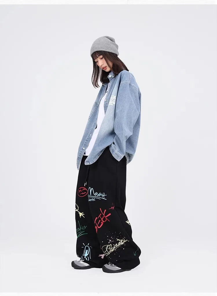 CBXLAB Street Dance Women' s Black color graffiti hip hop long pants autumn and winter street jazz soft and firm dancing sports