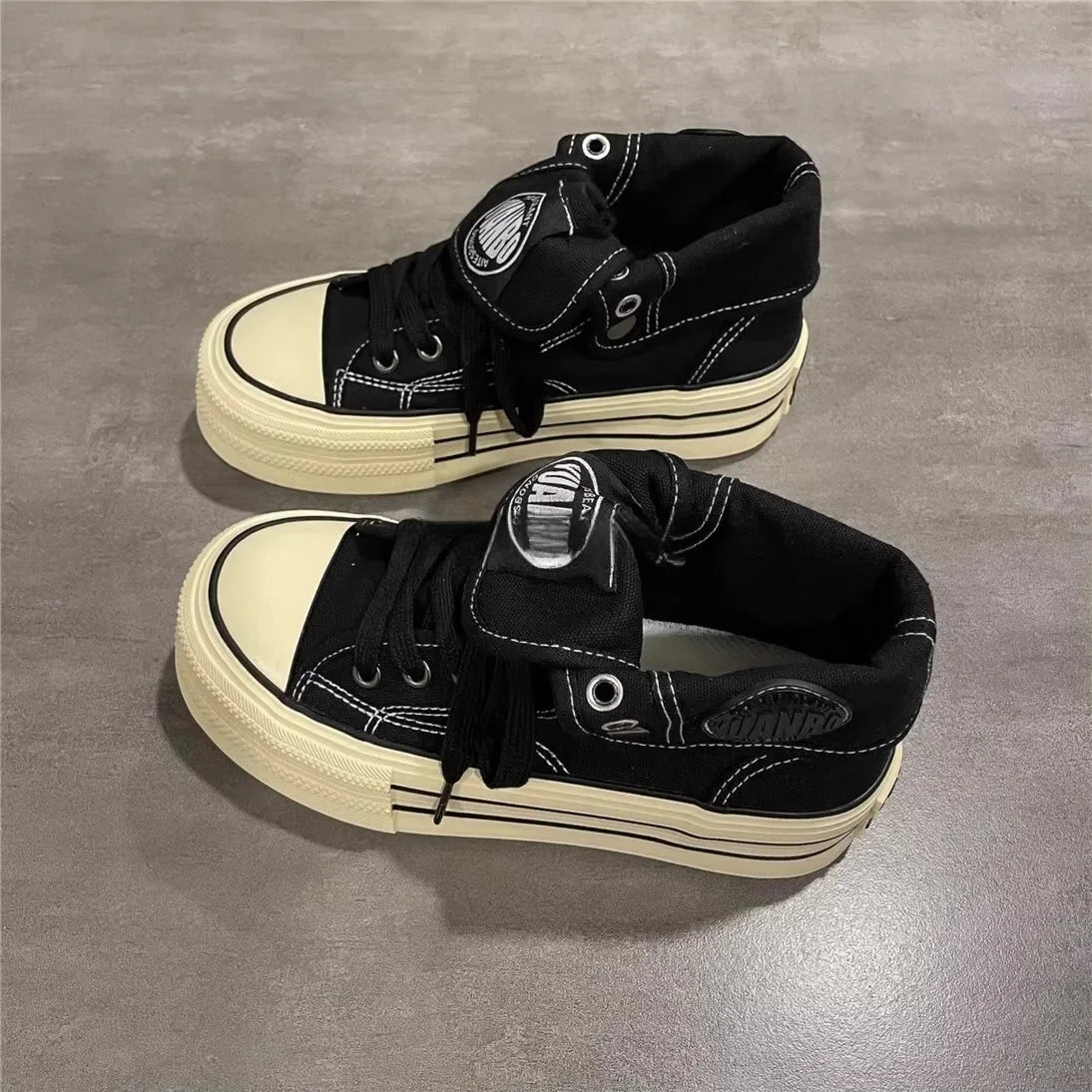 Women's High Top Thick Bottom Canvas Shoes Spring New Style Student Retro Heightening Casual Board Shoes Rubber Outsole