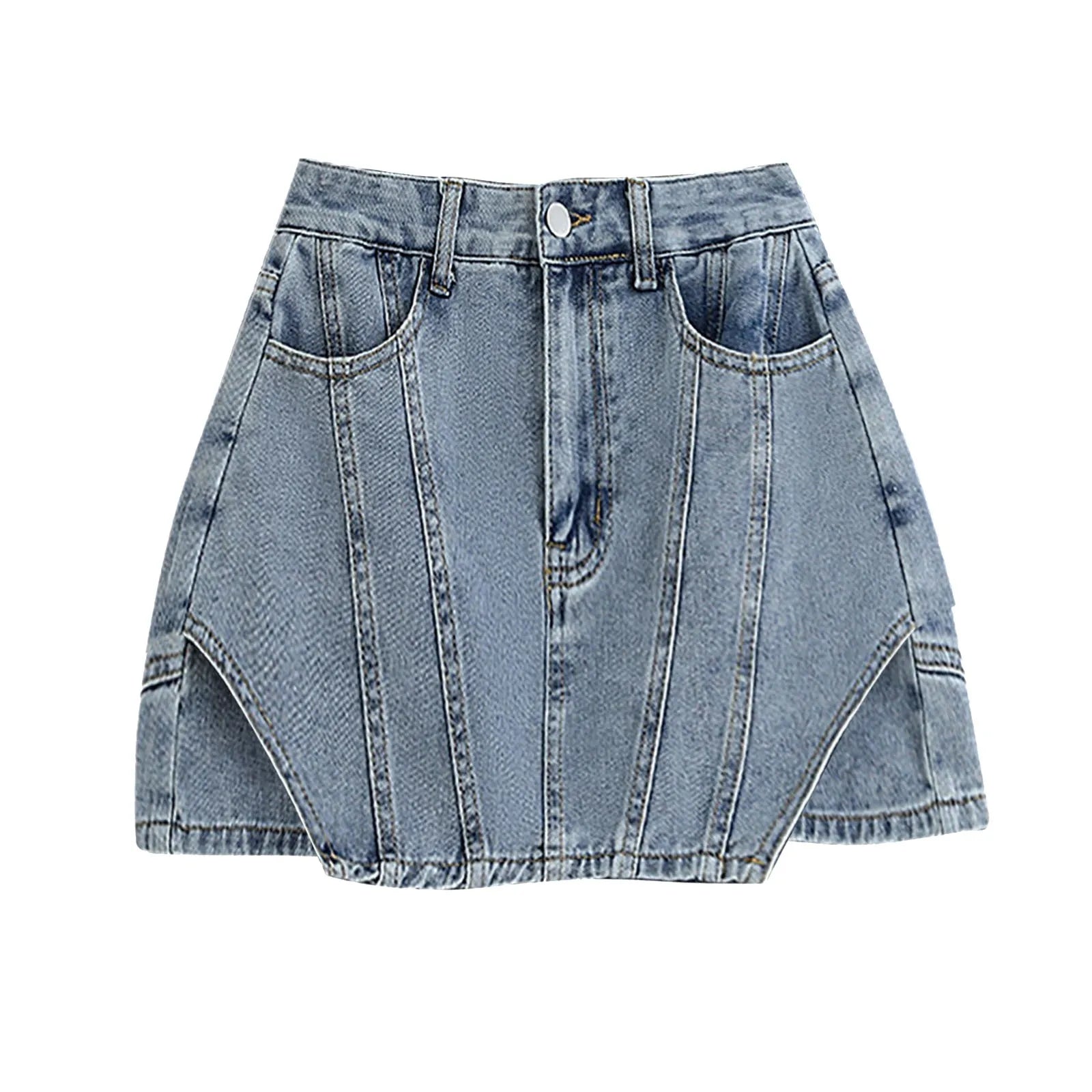 Women Casual Denim Skirt High Waisted Solid Button Up Wrap Hip Symmetrical Jean Mini Short Skirts Fashion Casual Streetwear