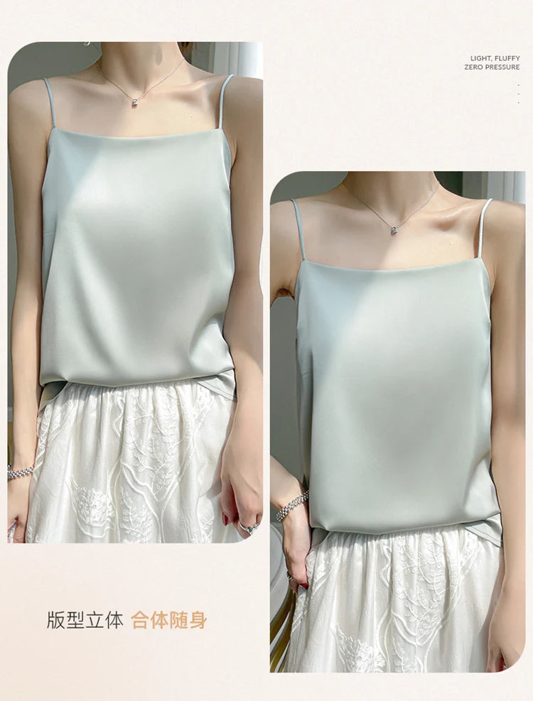 Women' Summer Sling One Line Collar Camis Cool Comfort Silk Suspender Sexy Suspender Top New Undershirt Fashion Thin Style Sling