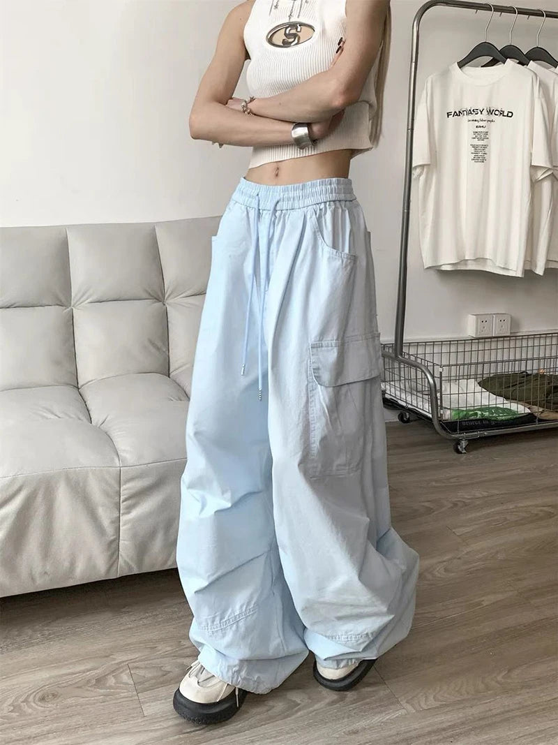 Zoki Loose Vintage Y2K Cargo Pants Women Streetwear American High Waist Trousers Casual Big Pockets Bf Retro Harajuku Pants New