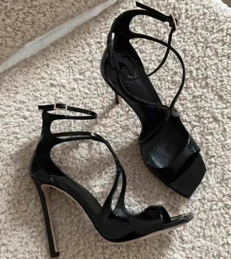 Sexy Luxury Satin High Heels Women Designer Party Dress Shoes Square Head Gladiator Sandals Female Slingback Sandals Women Pumps
