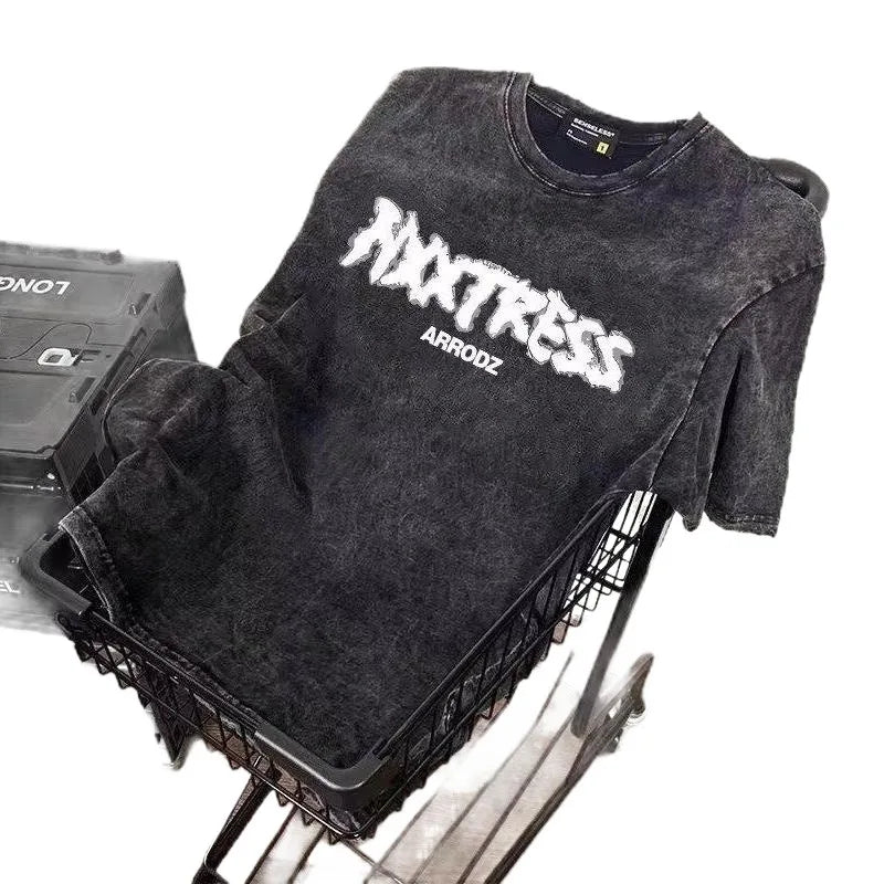 Washed Vintage American Men's And Women's Summer T-Shirts Cotton Crew Neck Breathable Comfortable  Tops For Daily Wearing