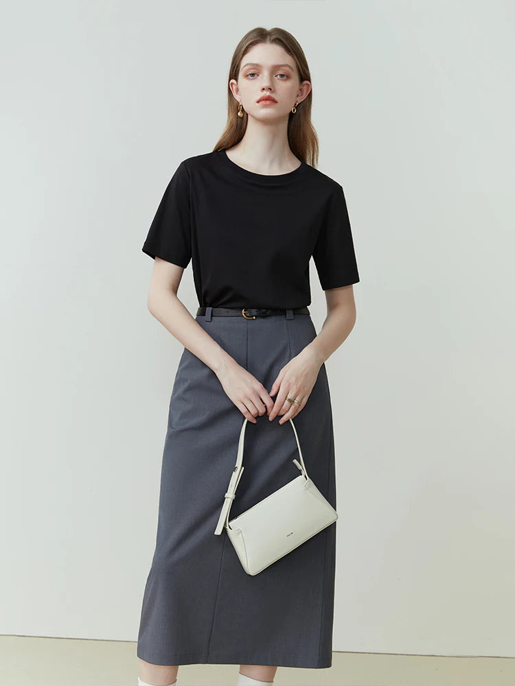 FSLE 100% Cotton Short-Sleeved T-Shirt Women'S Spring Summer 2023 New Round Neck Straight White Black Top For Women