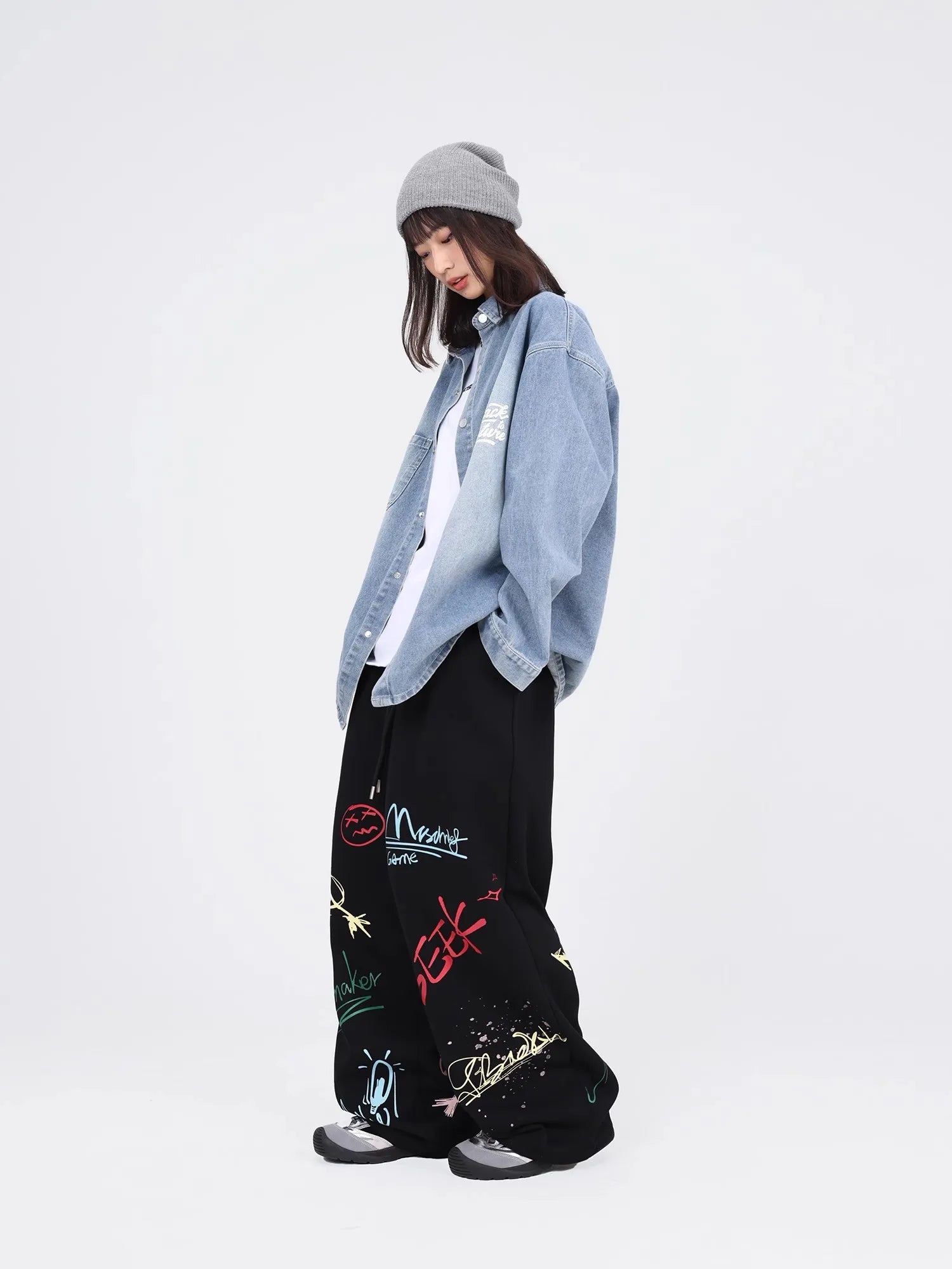 CBXLAB Street Dance Women' s Black color graffiti hip hop long pants autumn and winter street jazz soft and firm dancing sports