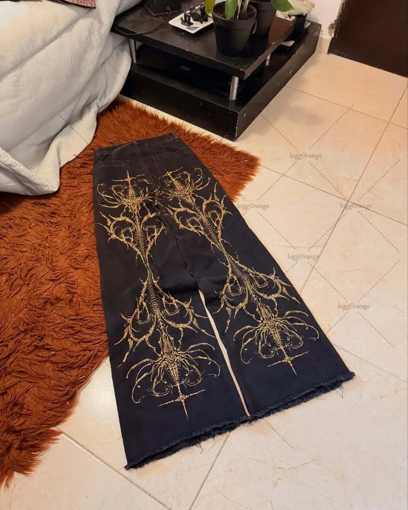 Gothic Harajuku Graphics High Waist Straight Wide Legs American Retro Baggy Jeans Women Trendy Streetwear Harajuku Y2K Pants