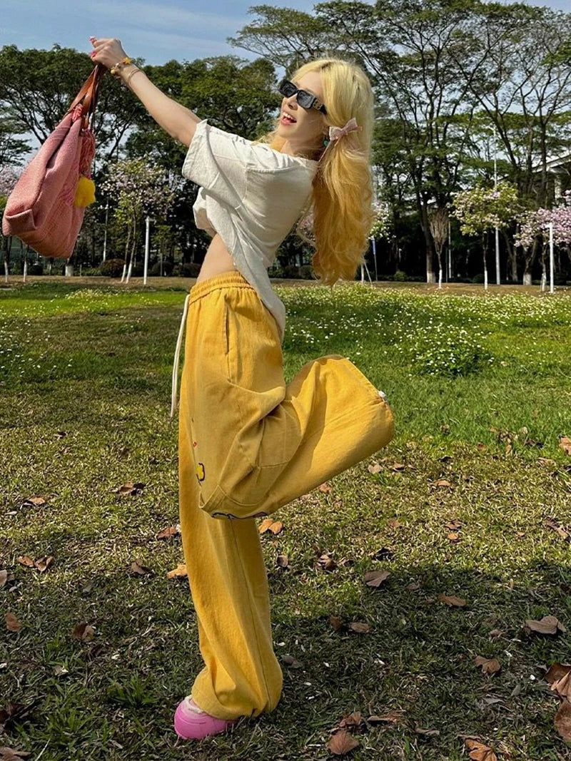 Y2K Cargo Pants Women Oversized Embroidery Sweatpants Harajuku High Waist Wide Leg Joggers Streetwear Korean Baggy Trousers New