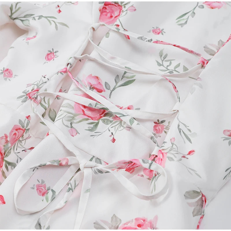 Chic Flower Print A-line Maxi Dress Women Elegant High Waist Strapless Backless Slim Vestidos 2025 Lady Summer Vacation Robes