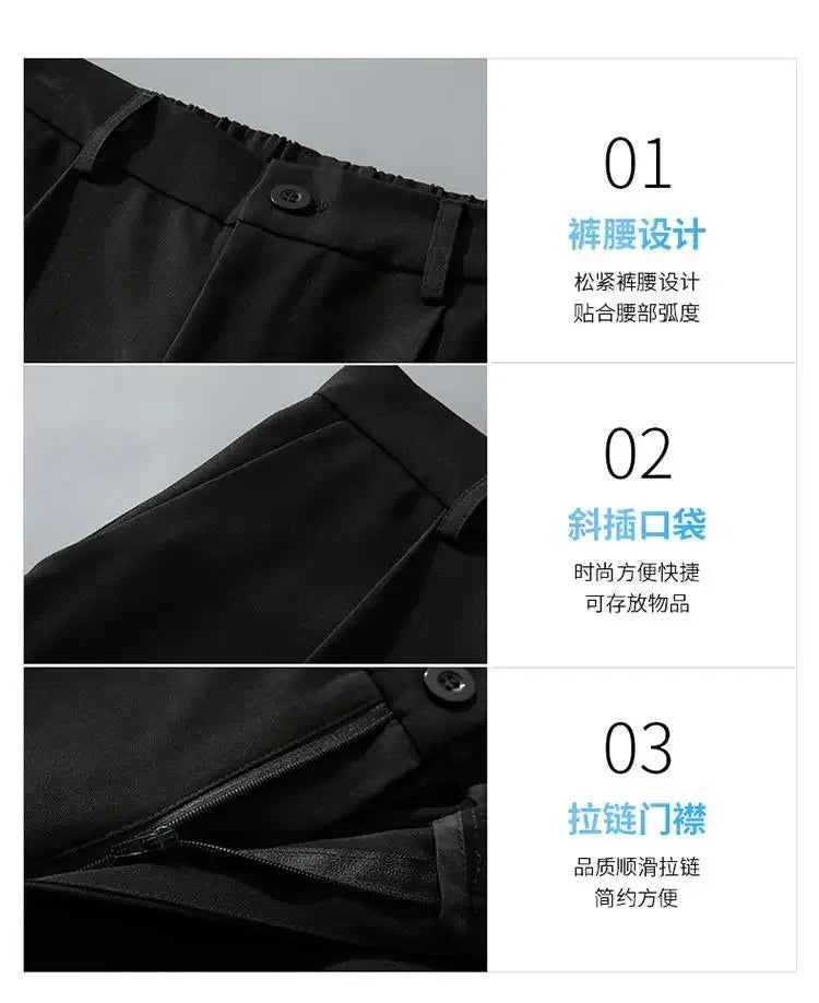 Summer Solid Color Fashion Straight Pants New Man High Street Casual Zipper Pockets Button Loose Korean Style All-match Trousers