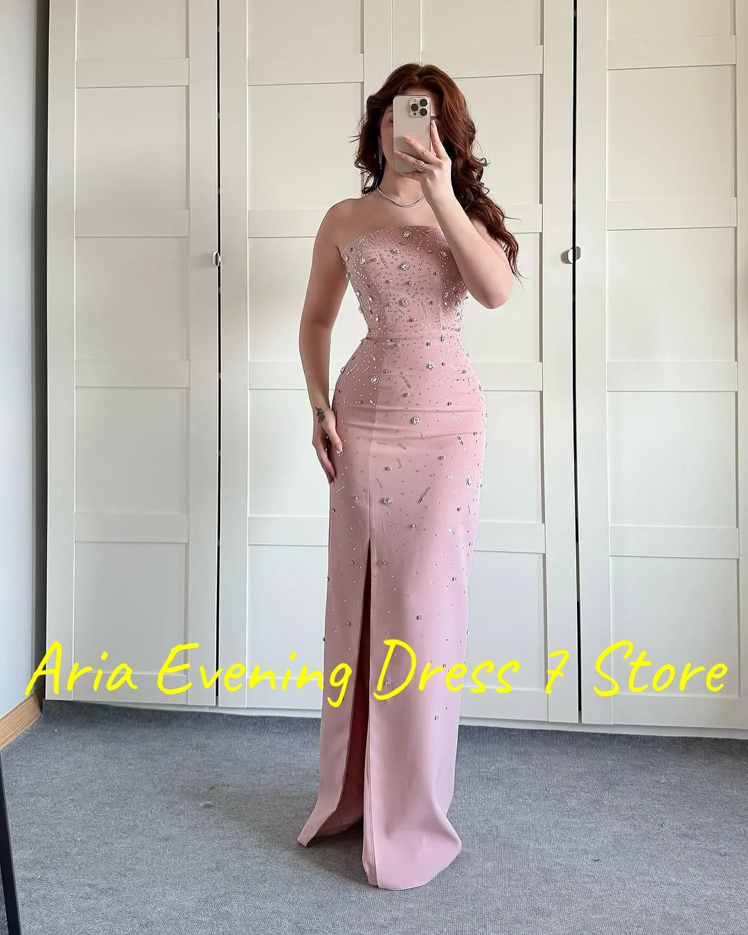 Customized Sexy Jersey Crystal Sequined Evening Dresses Temperament Strapless Sleeveless Celebrity Gowns Custom Size Prom Dress