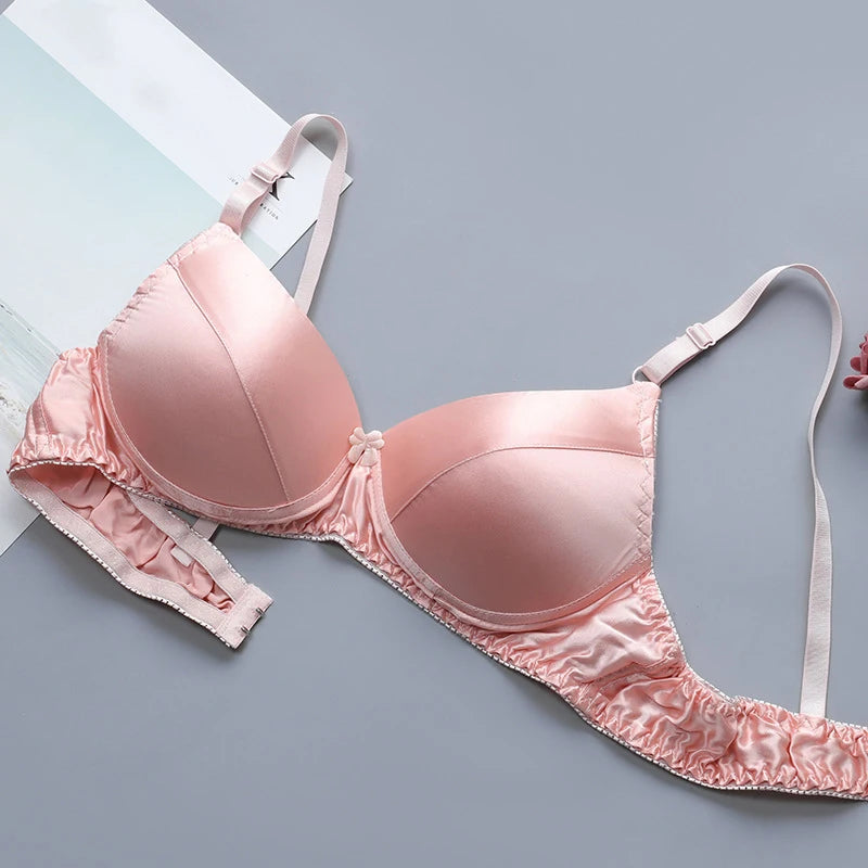 100% Mulberry Silk Push Up Bra Satin Ultra-thin Breathable Women Girls Sexy Brassiere Smooth Real Silk Female Lingerie Top Bra