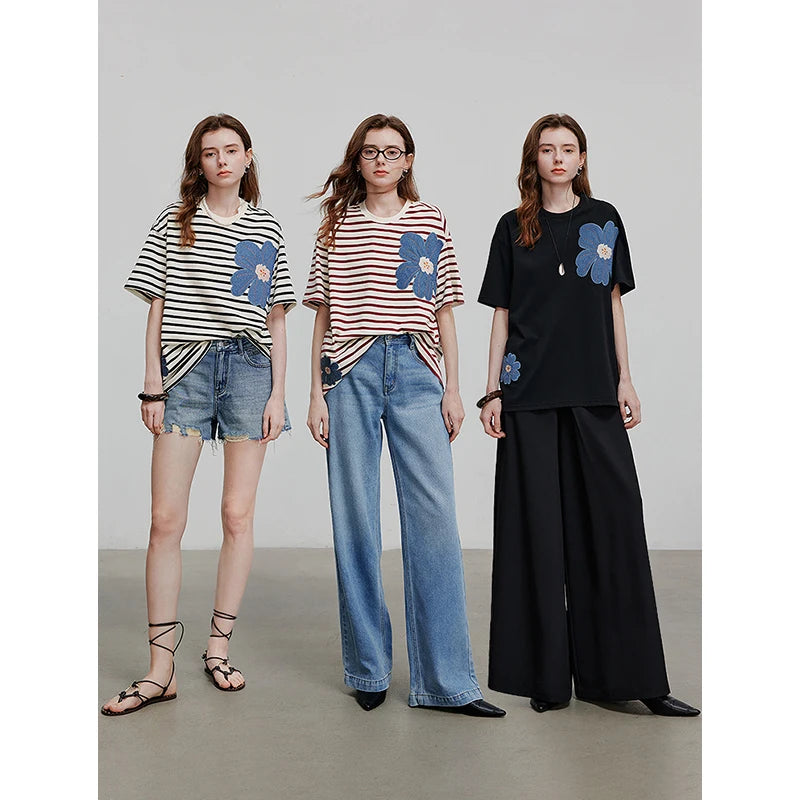 TOYOUTH Women Short Sleeve T shirt 2025 Spring New Tops 8521034