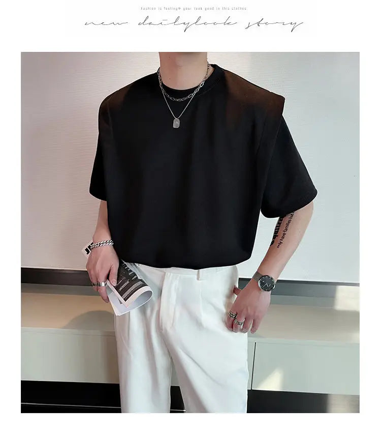 Summer Short Sleeve T-shirt Men Fashion Black White Oversized T Shirt Men Streetwear Korean Loose Round Neck Tshirt Mens Top