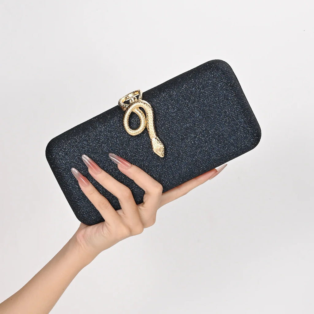 Classic Snake Buckle Evening Purse Women's Sparkling Clutch Bag Annual/wedding Party Handbag Elegant Square Box Bag Bolso Mujer