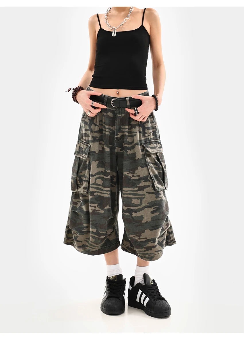 Summer Women's Camouflage Unisex Loose Capris Street Style Cargo Shorts Young Girl Casual Bottom Female Calf-length Pants