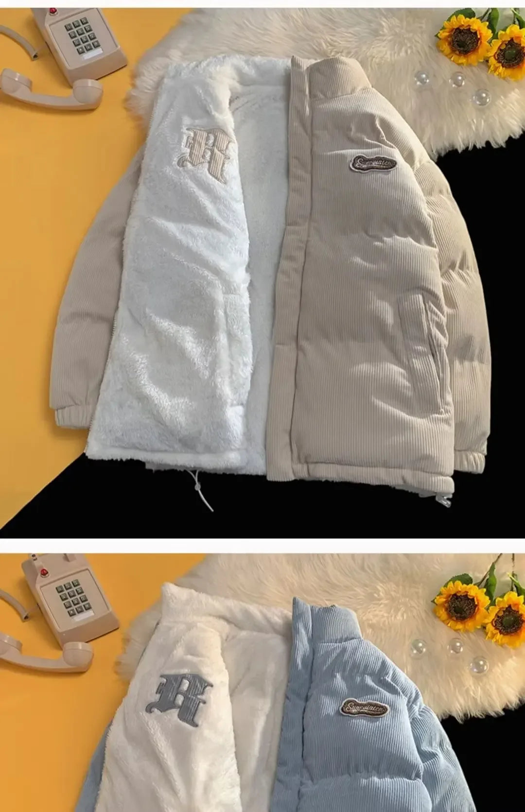 Fog Blue Cotton-padded Coat Men's Winter Thickened Hong Kong Style Corduroy Cotton Jacket Design Sensibility Niche 2023 Workwear