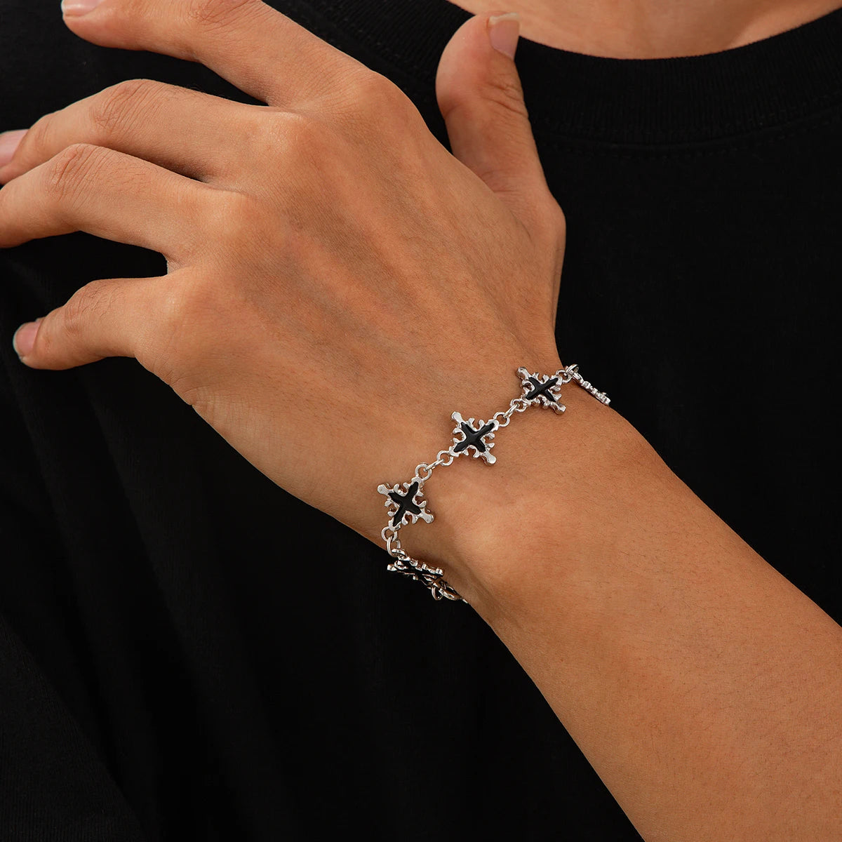 SHIXIN Trendy Vintage Jesus Cross Charm Bracelet for Man Hip Hop Silver Color Bangles on Hand Christian Jewelry Daily Accessory