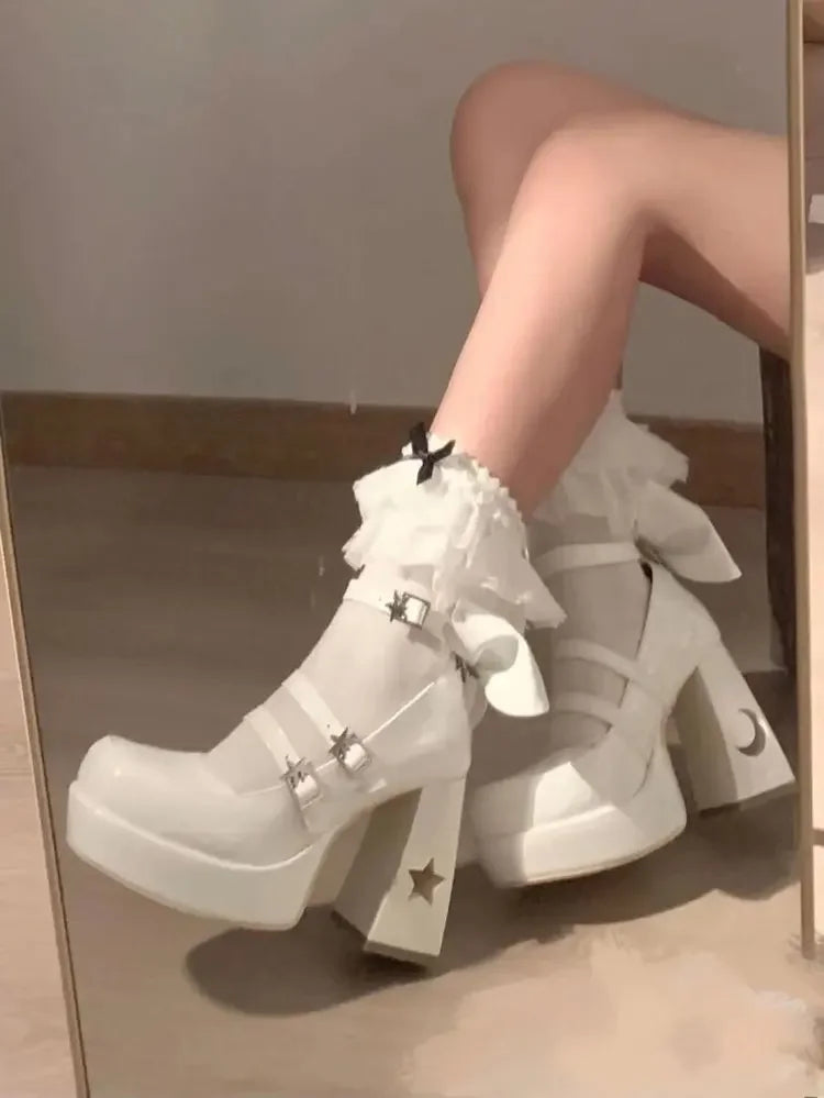 Mary's Spring New Women's Fashionable Thick Heel Bow Hollow Out Line Toe Flats Summer Season Flat Heel Women's Shoes