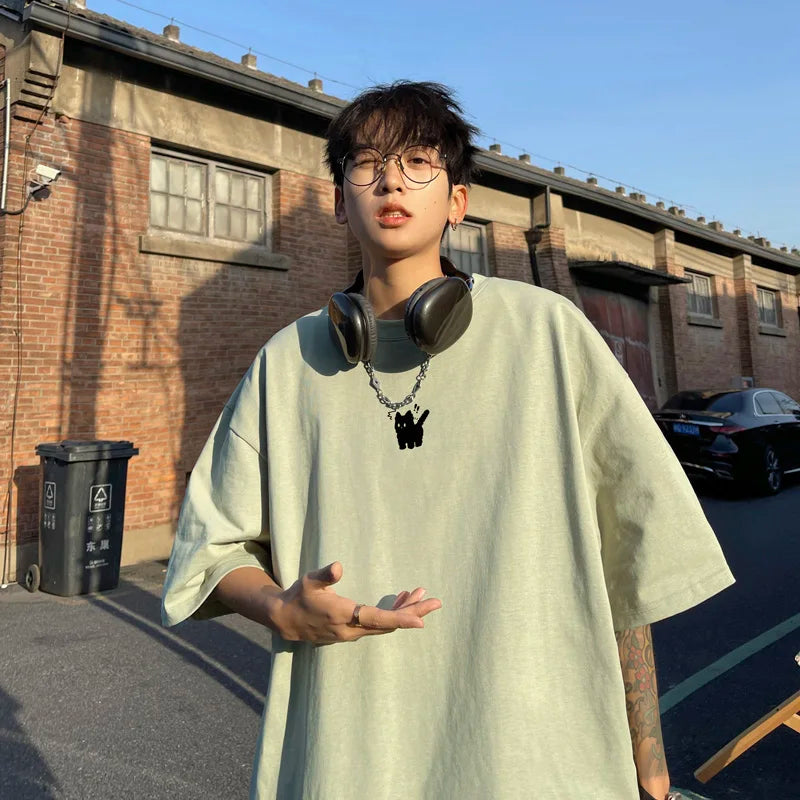 Men's Oversized T-shirts Fashion 5XL White Cotton T Shirt for Men Casual Summer Wear Funny Cat Print Tee Shirts Men Clothing