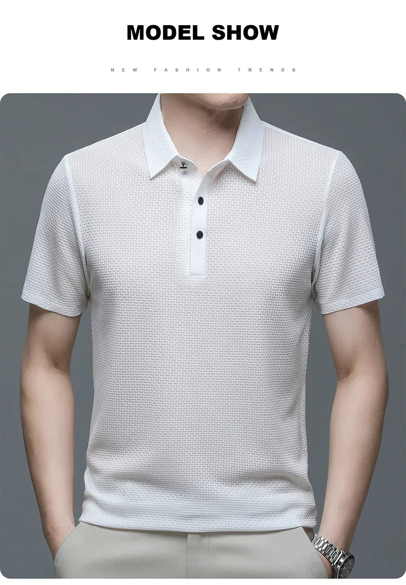 Brand Clothes Summer New Men's Short Sleeve T-shirt Ice Silk Cool and Breathable POLO Shirt Business Casual Sweat-absorbing Top