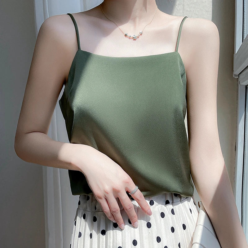 Women' Summer Sling One Line Collar Camis Cool Comfort Silk Suspender Sexy Suspender Top New Undershirt Fashion Thin Style Sling