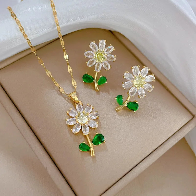 7 Style Classic Gold Plated Botanical Sunflower Pendant Necklace Earrings Jewelry Set New Trend Women Casual Party Jewelry Gift