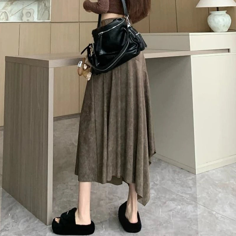 Women Clothing Autumn Korean Fashion Vintage High Waist Asymmetrical Skirts Female Elegant Chic Tie Dye Slim Long Skirt Faldas