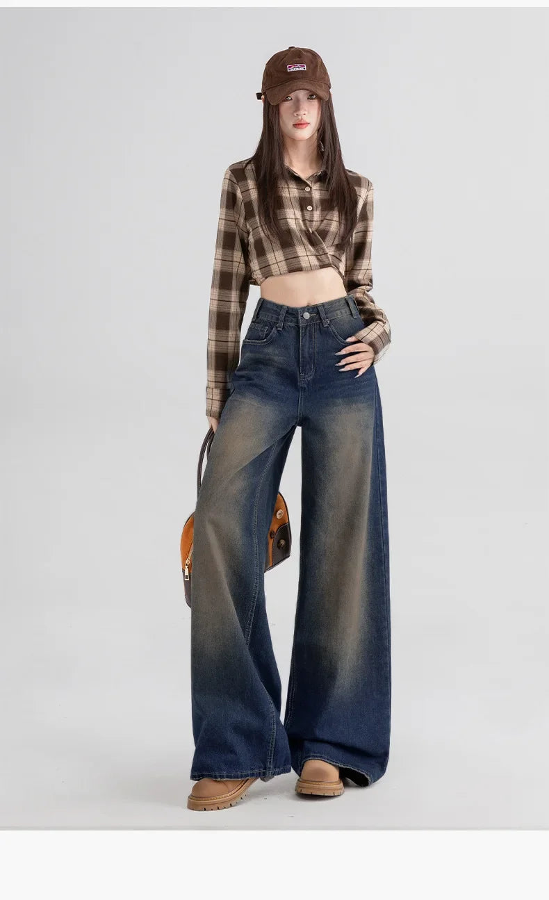 Slimming Wide Leg Straight Leg Jeans Women's Spring Autumn Winter New Style Washed Korean Version Commute Floor-Length Denim Pan