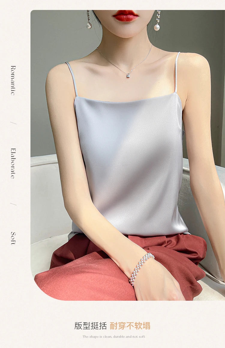 Women' Summer Sling One Line Collar Camis Cool Comfort Silk Suspender Sexy Suspender Top New Undershirt Fashion Thin Style Sling
