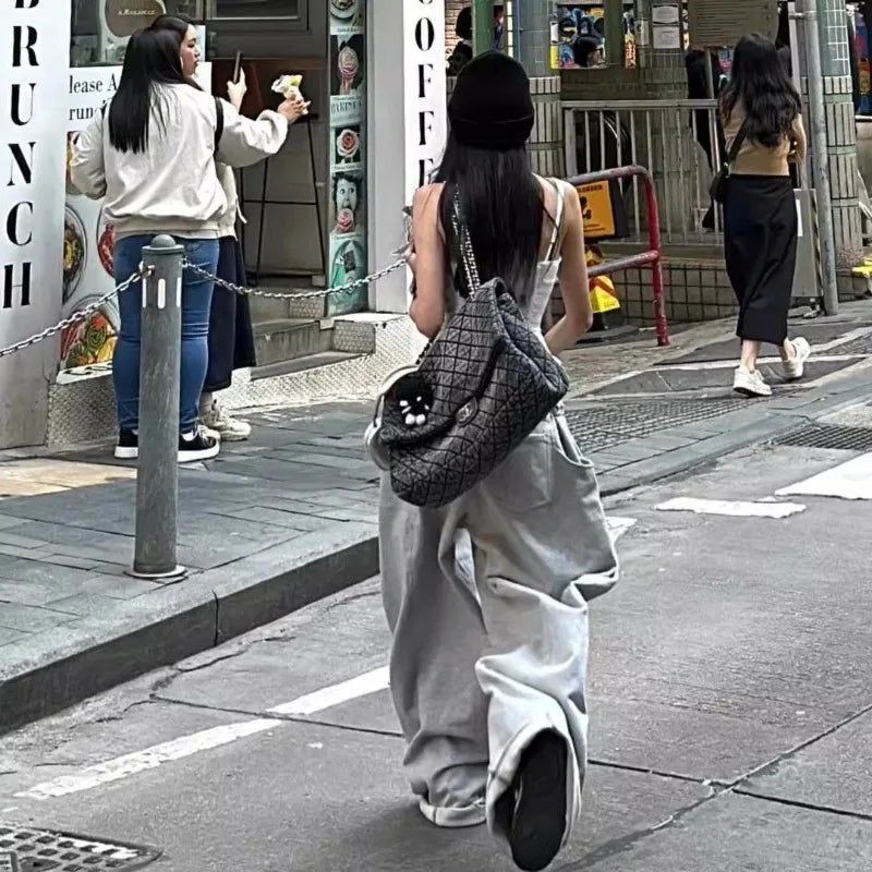 【 Wide Leg Fashion 】 Design Sense Grey Wide Leg Sanitary Pants for Women 2025 Spring Loose and Slim Versatile Casual Sports Pant