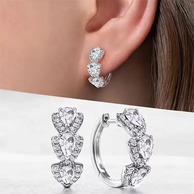 925 Sterling Silver Luxury Trendy Blue Cubic Zirconia Hoop Earrings Wedding Party Elegant Accessories for Women Jewelry Gift