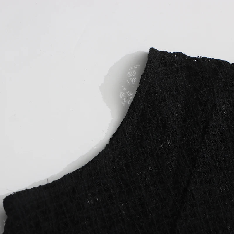 TWOTWINSTYLE Solid Hollow Out Slimming Dresses for Women O Neck Long Sleeve High Waist Temperament Dress Female Fashion