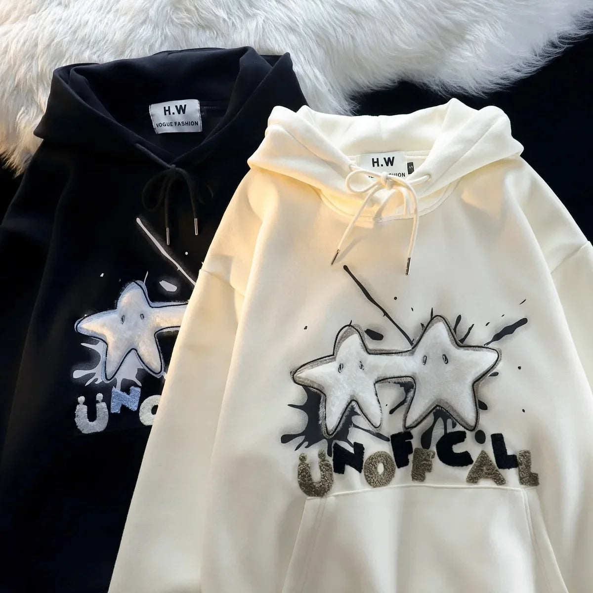 American Style Street Flocking Star Hooded Sweatshirt For Men Women Couple Loose Fit Oversize Spring Autumn Thin Jacket