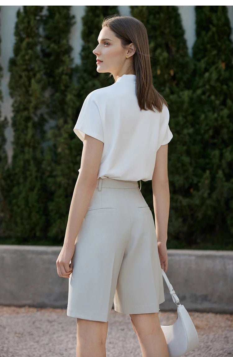 AMII Minimalism 2023 Summer Women's T-shirt Classic Style Casual V-neck Short Sleeve Solid Stretch Female Tops & Tees 12312013