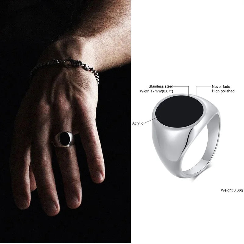 Punk Vintage Ethnic Rings for Men, Retro Viking Knot Rune Finger Band, Black Geometric Square Stone Signet Ring Jewelry