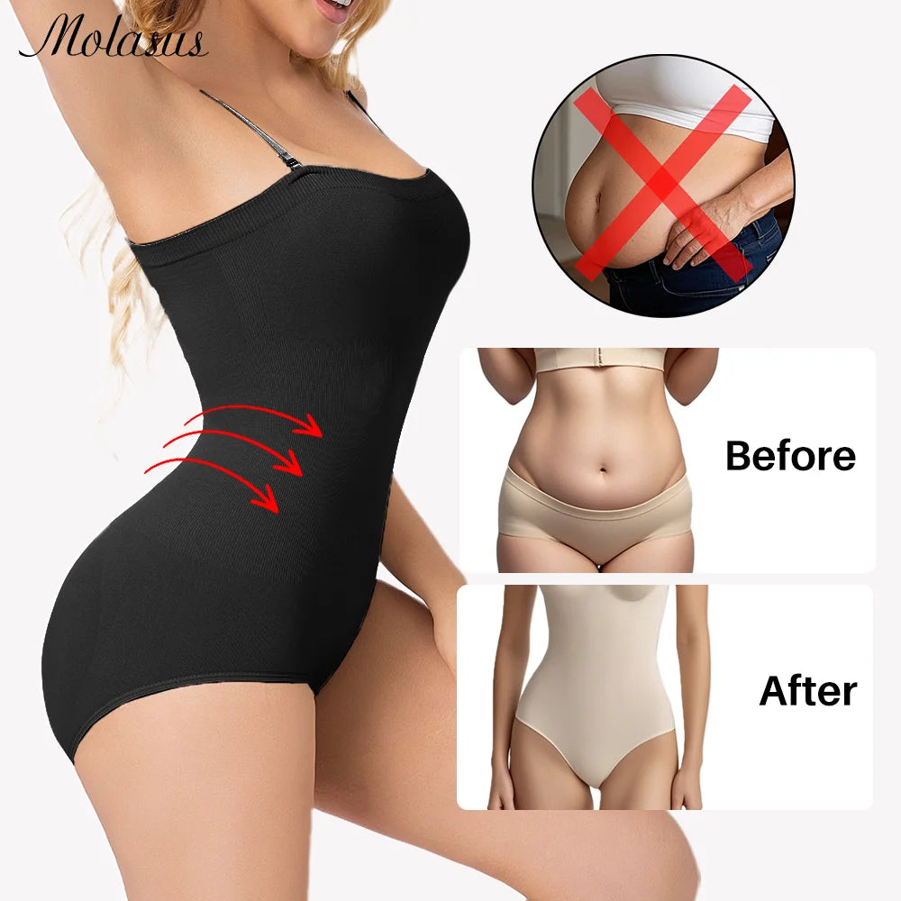 1 Piece Women Shapewear Bodysuit Removeable Shoulder Strap Body Shaper Seamless Tummy Control Slimming Flat Belly for Underwear