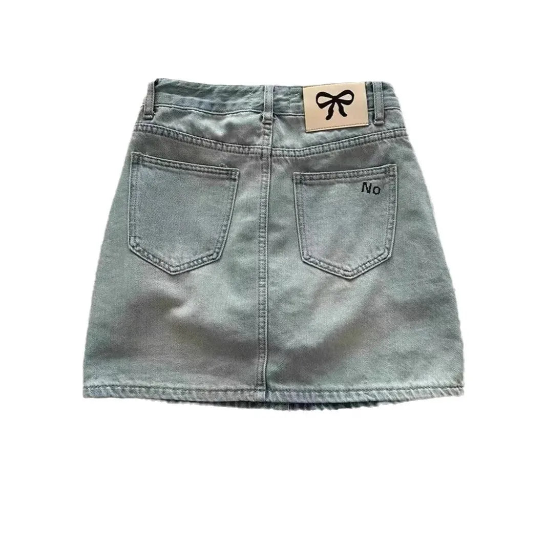 American Style Vintage Denim Skirt Women's Summer 2025 New Plus Size Slimming A- Line Mini Dress Hiding Belly Minimalist Design
