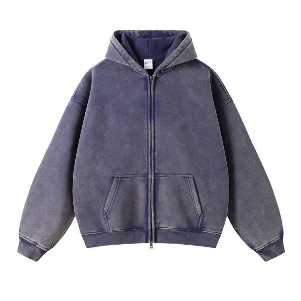 MAQVOB High Quality Luxury Apparel Street Wear Wholesale Euro US Size Spring Autum Full Up Zipper Washed Batik Dye Hoodie