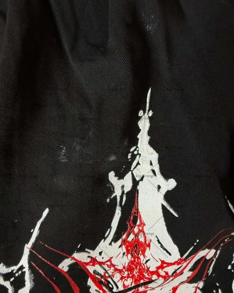 Gothic Retro Harajuku Cross Print Baggy High Waist Black Jeans Women Hip-hop Trendy Casual Wide-leg Punk Y2K Streetwear Trousers