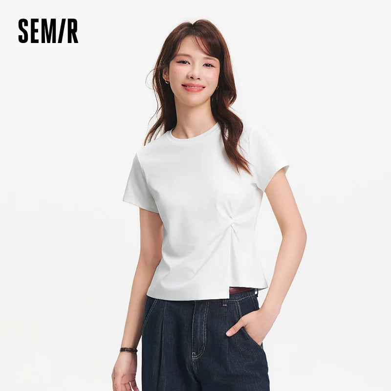 Semir Twist Knot Design Short Sleeve Tee Women Slim Fit 2025 Summer New Fashionable Casual Top