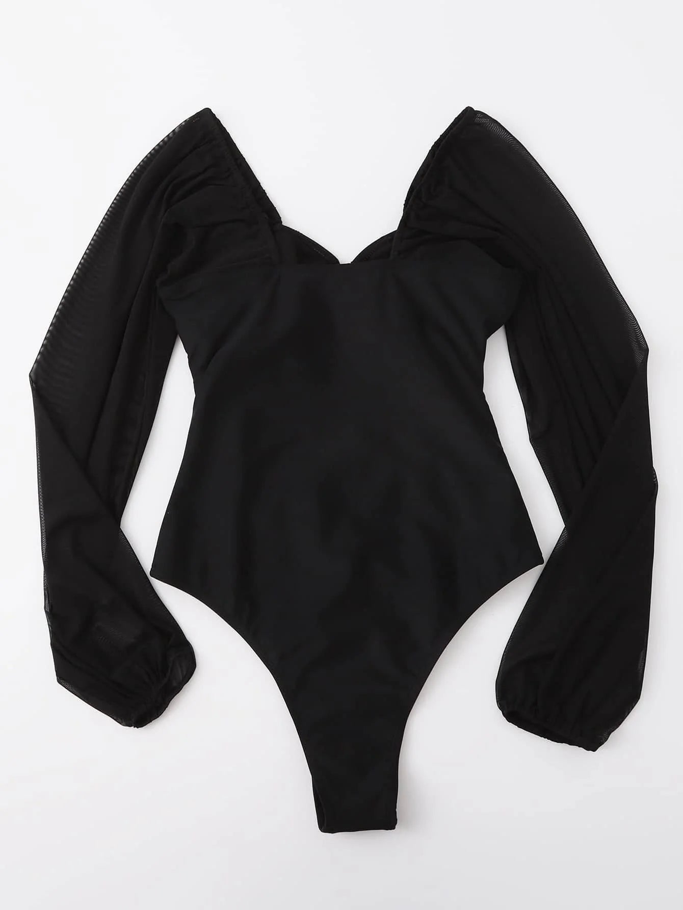 2025 Black Swimsuit One Piece Solid Long Sleeve Swimwear Women Bathing Suit Female Padded Swimming Summer Beachwear Bodysuit