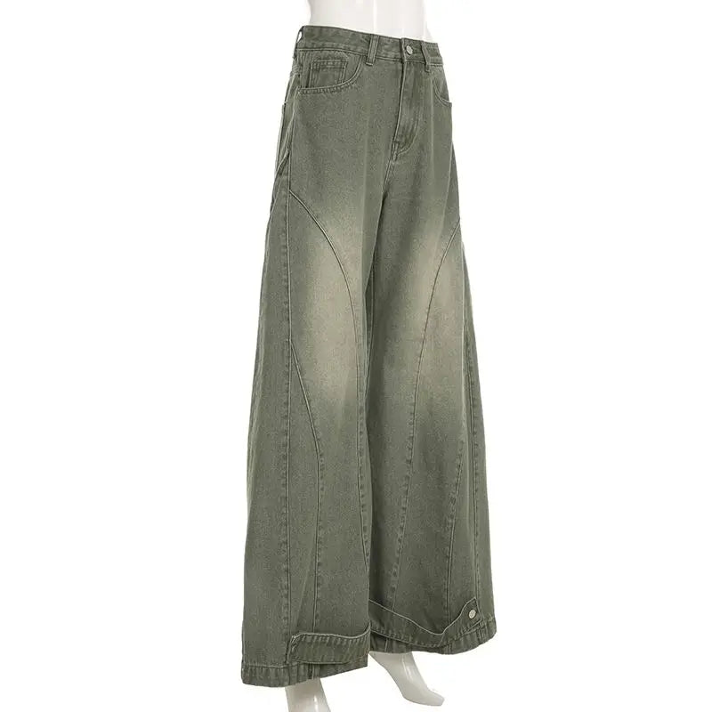 Retro Fashion Old-segmented Denim Cargo Pants Low Waist Loose American Street Harajuku Casual Jeans Women Unisex Wide-leg Pants