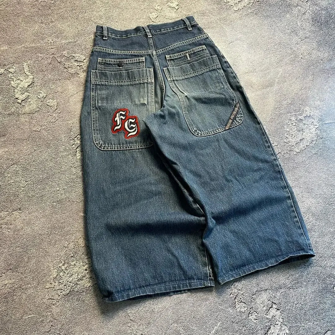 Streetwear Y2K Harajuku hip-hop letter embroidery black loose jeans for men and women fashion retro new trend sports trousers